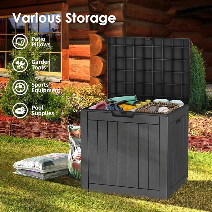 35 Gallon Lockable Resin Deck Box, Waterproof & UV-Resistant Outdoor Storage Box for Outdoor Cushion Storage, Garden Tools & Pool Accessories Storage, Black-DeskLoop Office