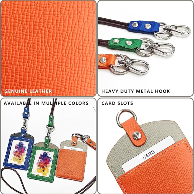 Badge Holder: Boshiho Cowhide Leather ID Badge Card Holder - Image 4