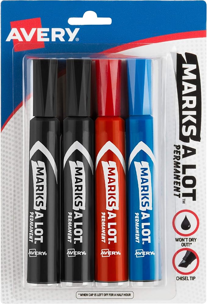 Avery Marks-A-Lot Permanent Markers, Regular Desk-Style Size, Chisel Tip by Avery