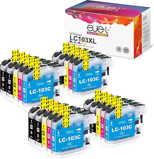 ejet Compatible Ink Cartridge Replacement for Brother LC103XL LC103 XL LC101 LC 101 for MFC-J870DW MFC-J6920DW MFC-J6520DW MFC-J450DW MFC-J470DW Printer (8 Black, 4 Cyan, 4 Magenta, 4 Yellow, 20 Pack)-DeskLoop Office