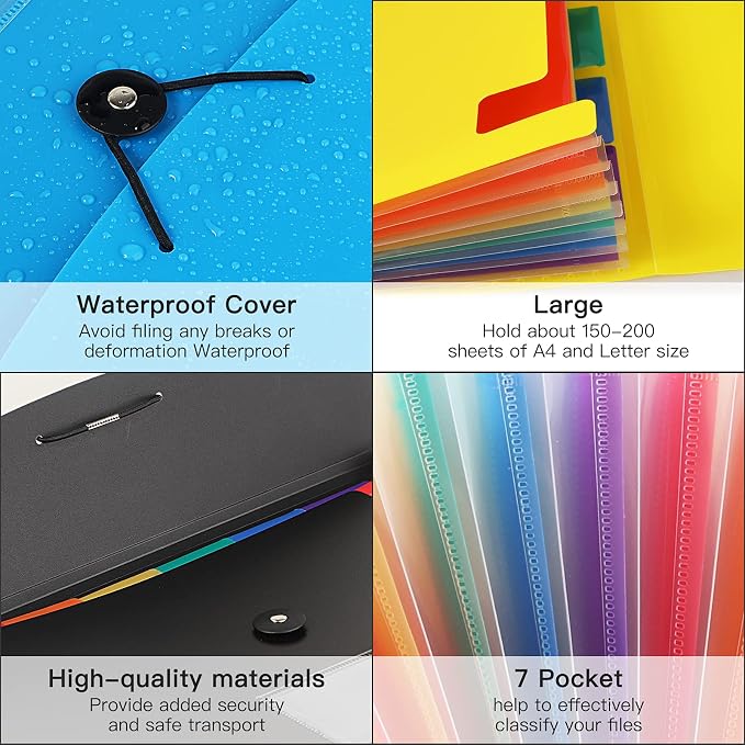 4 Pack 7-Pocket Expanding File, Plastic Expandable File Folder - Image 3