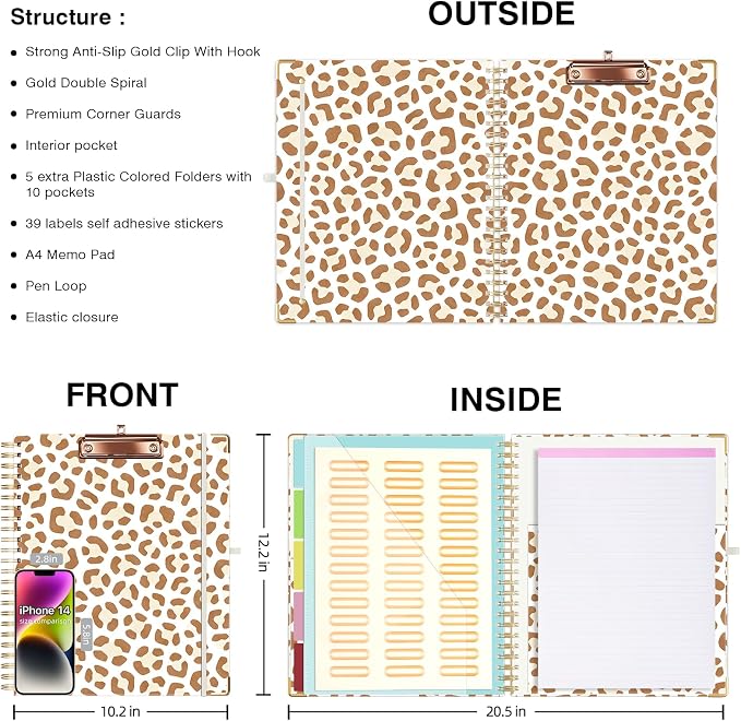 Ospelelf Clipboard with Storage 8.5 X 11，Padfolio Organizer, Spiral Portfolio - Image 2