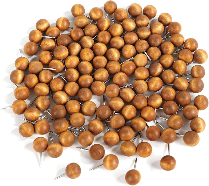 SAVITA 120pcs Wooden Push Pins, Wood Push Pins Round Head Thumb Tacks by Unknown