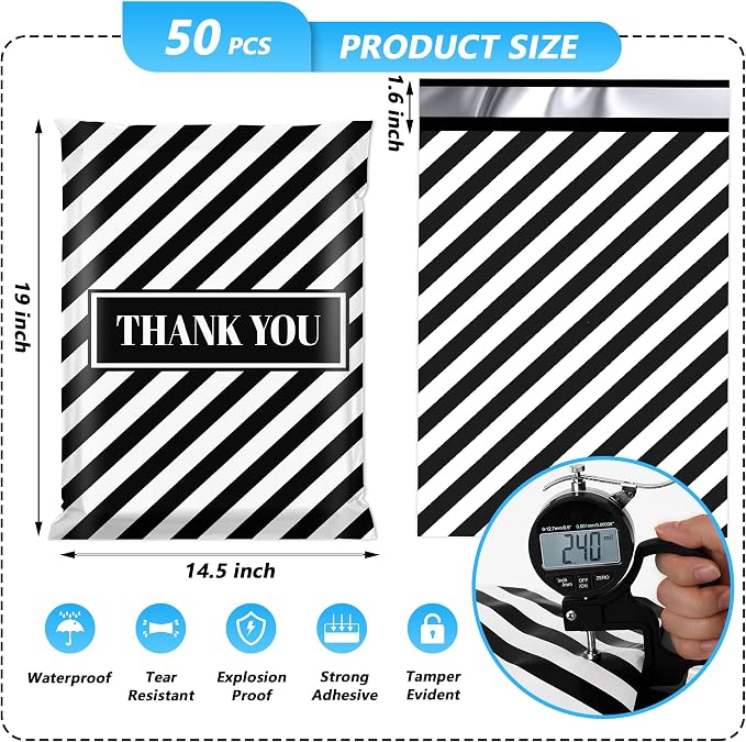 Thank You Poly Mailer 14.5x19 Inch 50 Pcs, Waterproof and Tear-Resistant - Image 2