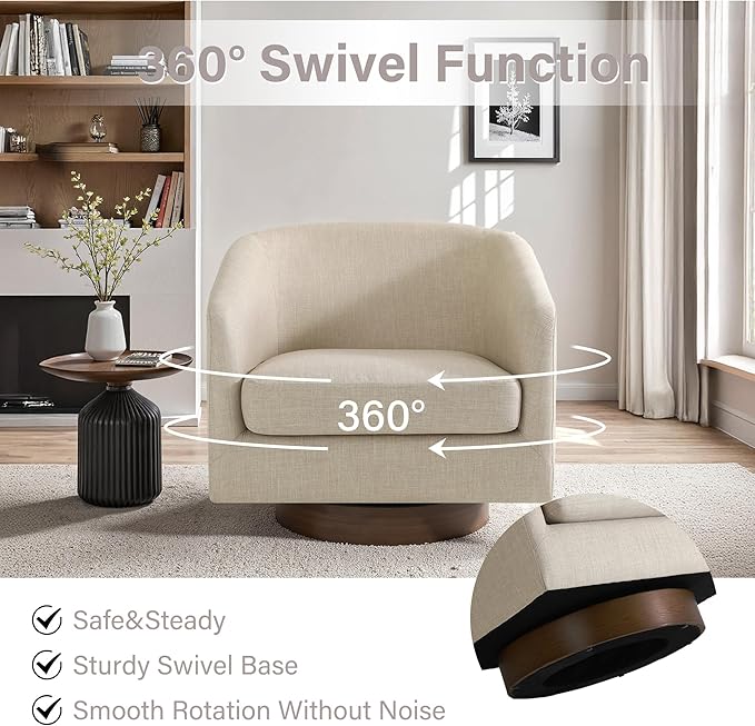 UIXE Swivel Accent Chairs Set of 2, Fabric Upholstered Barrel Chair for Living Room, Comfy Round Armchair Single Sofa Bedroom Reading Seat - 31" W, Light Brown-DeskLoop Office