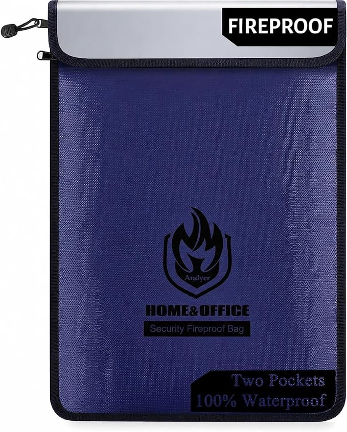 Upgraded Two Pockets Fireproof Document Bag, andyer 15”x 11”Waterproof by Andyer