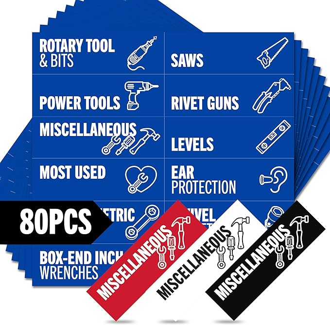 Magnetic Tool Labels for Toolbox – 80 Piece Heavy Duty Drawer & Tool Chest by Unknown
