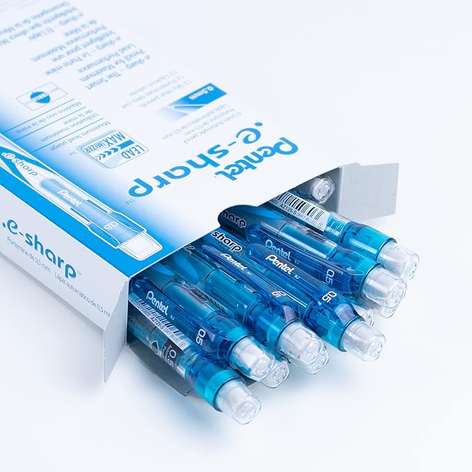 Pentel E-Sharp Mechanical Pencil, 0.50 mm, Sky Blue Barrel, 12- Count - Image 2