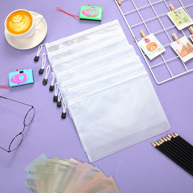 Jetec 32 Pcs Mesh Zipper Bags Toy Storage Bikini Organizer Bag Bolsas Para Guardar Trajes De Baño Waterproof Zipper Reusable Pouch Puzzle Multipurpose for Storage Office(White,9 x 7 Inch)-DeskLoop Office