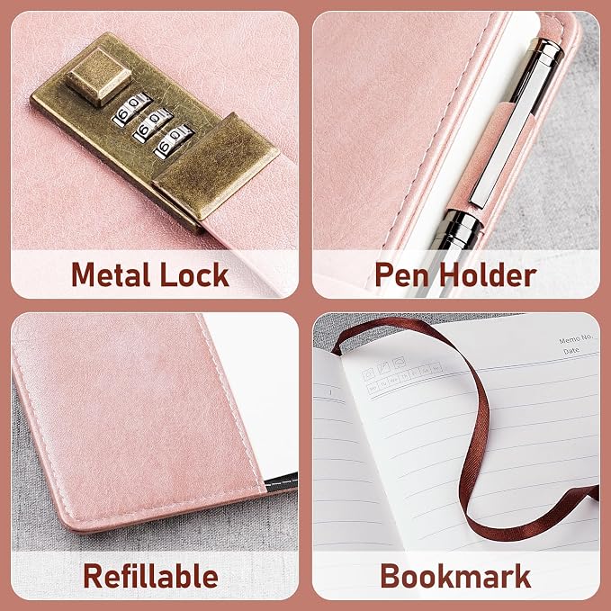 WEMATE Diary with Lock, A5 PU Leather Journal with Lock 240 Pages, Vintage - Image 4