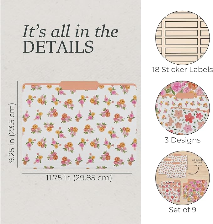 Steel Mill & Co. Set of 9 File Folders, Cute Decorative Letter Size Files - Image 3