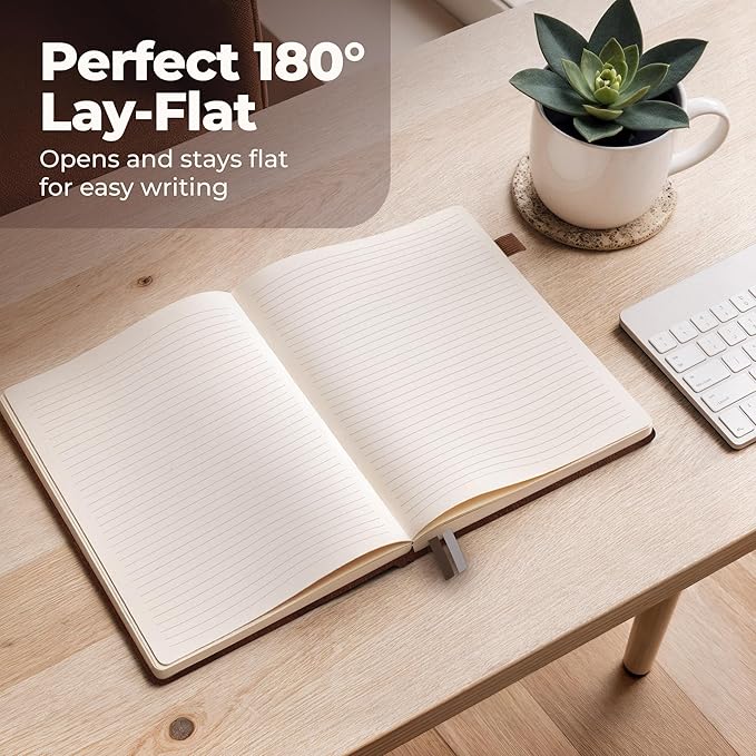 Classic Lined Journal Notebook 8.5x11" A4 Hardcover Leather - Brown - 200 Pages College Ruled Large with Sticky Tabs, Pockets, and Pen Loop for Writing and Journaling - Big Hardback Men and Women-DeskLoop Office