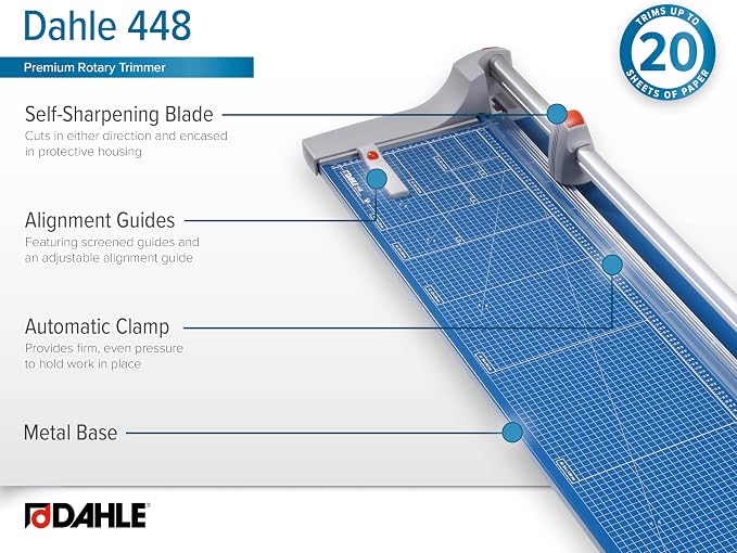 Dahle 448 Premium Rotary Trimmer, 20 Sheet Capacity, Self-Sharpening, Automatic - Image 5