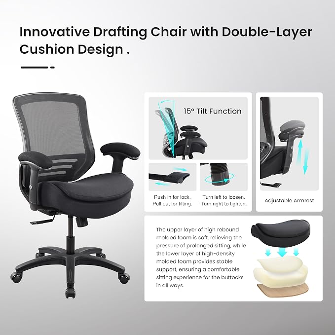 BOLISS 400lbs Mid Back Mesh Ergonomic Super Soft Wide Cushion Office Computer - Image 4