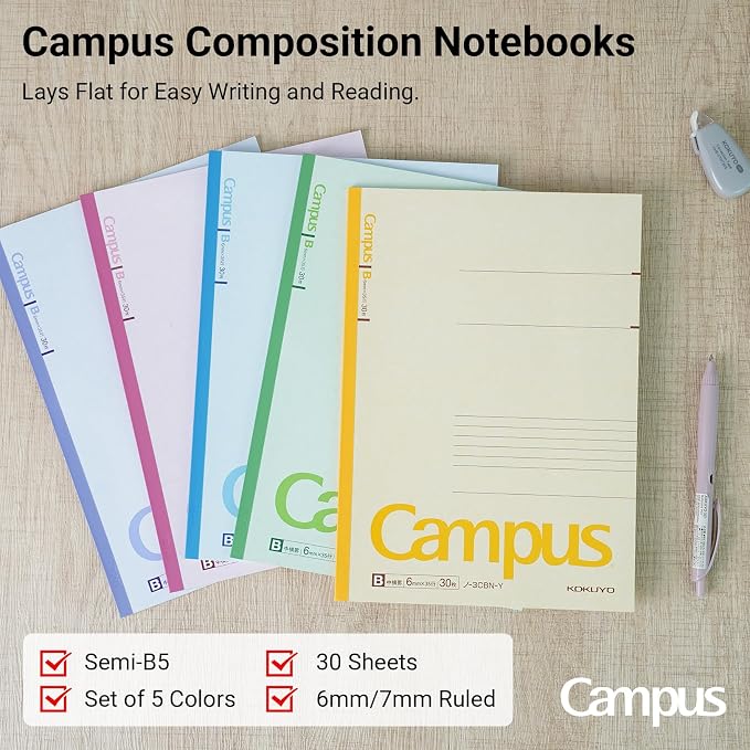 KOKUYO Composition Notebooks, 5 Pack Campus Semi-B5 Comp Book - Image 2