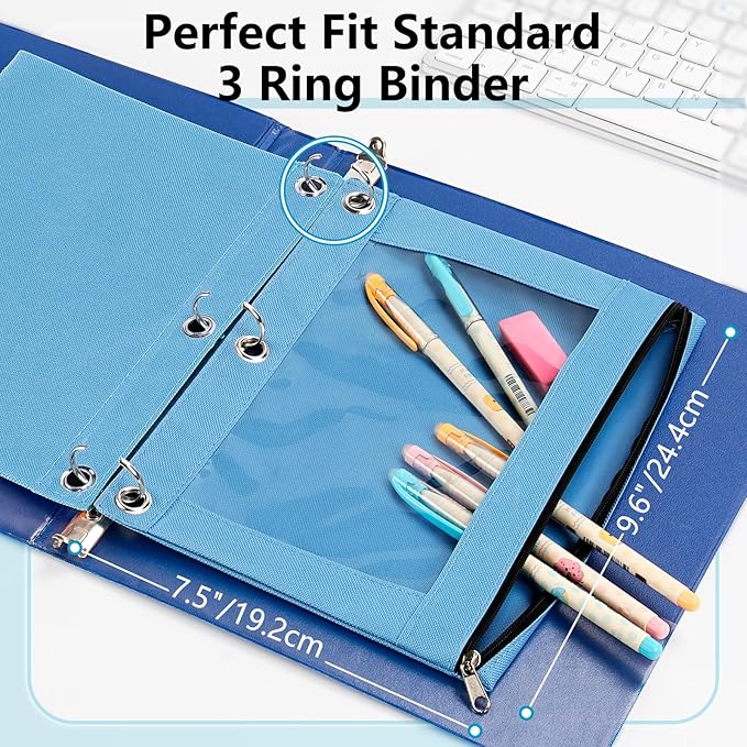 Forvencer 12 Pack Pencil Pouches for 3 Ring Binder, Smooth Zipper 3 Ring Binder Pencil Pouch, Multi-Color Pencil Case for Binder, Clear Top Binder Pencil Pouch, Pencil Bag with 3 Re-enforced Grommets-DeskLoop Office