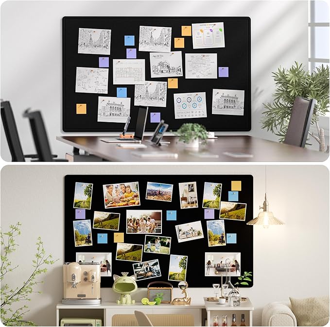 MaxGear Extra Large Bulletin Board 60" x 36", Foldable Felt Board Vision Board Supplies, Cork Board for Office, Home, School, Small Pin Boards for Walls Decorative Display Board Black-DeskLoop Office