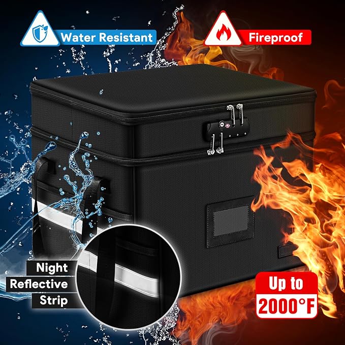 Fireproof File Organizer with Lock, 2 Layer Fireproof Document Box with 5 Tab - Image 3