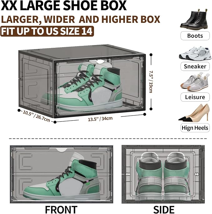 TOFWOF 8 Pack XX Large Shoe Organizer, Heavy-Duty Hard Thicken Plastic Clear - Image 5