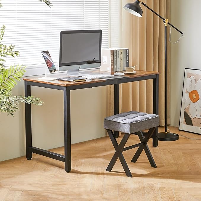 IBUYKE Square Makeup Stool with X-Leg Foot Rest, Linen Footrest, Ottoman Seat, Multi-Use as Small Side Table, for Bedroom, Living Room, Dark Gray LG-70G-DeskLoop Office