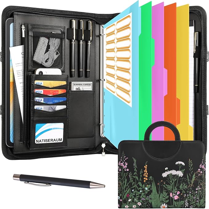 Portfolio Binder 3 Ring Includes Pen and 5 Dividers by NATISERAUM