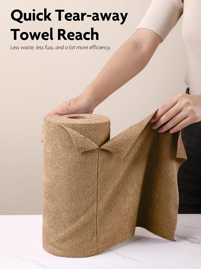 Fantasticlean Microfiber Cleaning Cloth Roll -60 Pack, Tear Away Microfiber Towels, 12" x 12", Reusable, Washable, Scratch Free, Ultra Absorbent Dish Rags for Car, Home, Garage or Shop (Beige & Tan)-DeskLoop Office