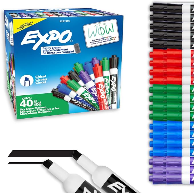 EXPO Dry Erase Markers, Low Odor Ink, Chisel Tip, Organization, Essential by Unknown