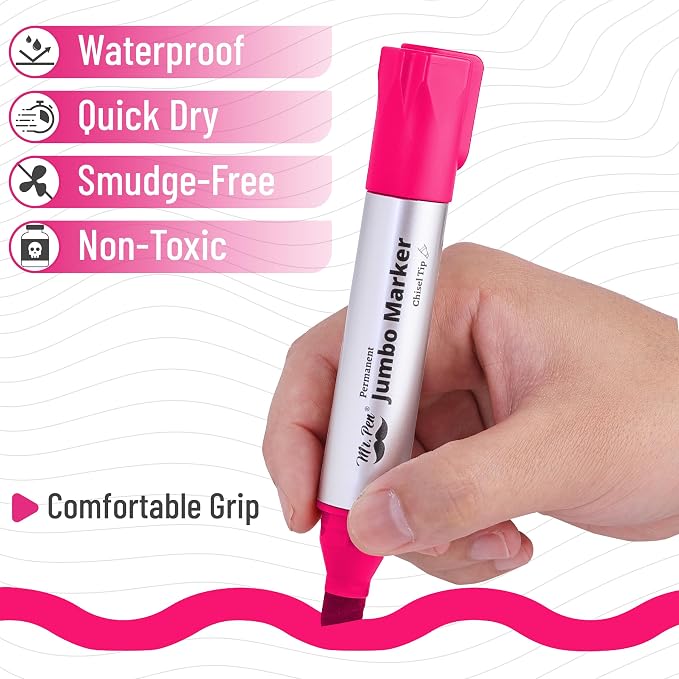 Mr. Pen- Jumbo Permanent Markers, 4 Pack, Chisel Tip, Wide Tip, Large | Thick - Image 5