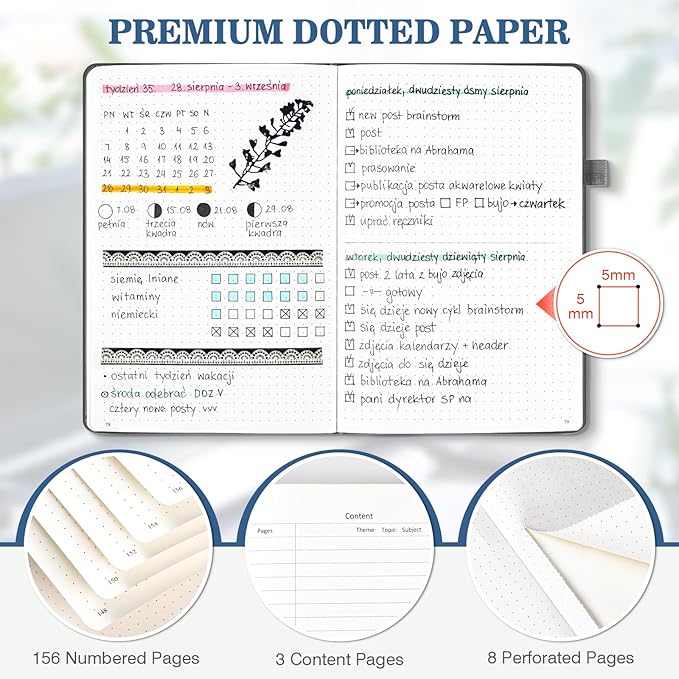 Bullet Dotted Journal Notebook 3 Pack, A5 Dotted Journal with 120gsm Paper, Leather Dotted Notebook, Hardcover Dot Grid Notebook Each with 156 Nmubered Pages, Dot Journal for Women, 5.75" × 8.38"-DeskLoop Office