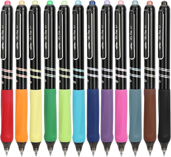 Mr. Pen- Retractable Gel Pens, 12 Pack, 0.7mm Fine Point, Colorful Ink | by MrPen