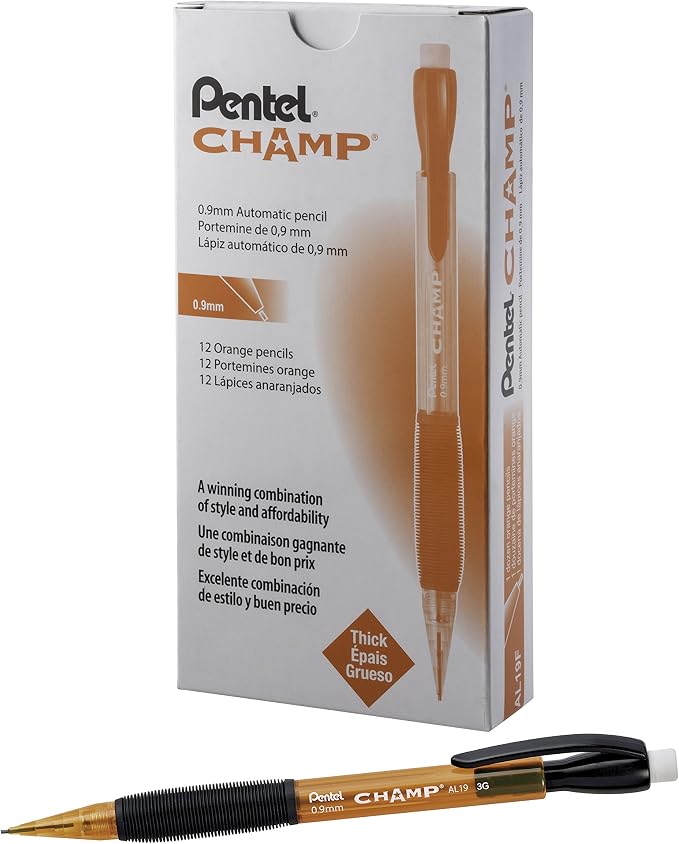 Pentel CHAMP Mechanical Pencil, Tinted Orange Barrel, Box of 12 by PentelofAmerica
