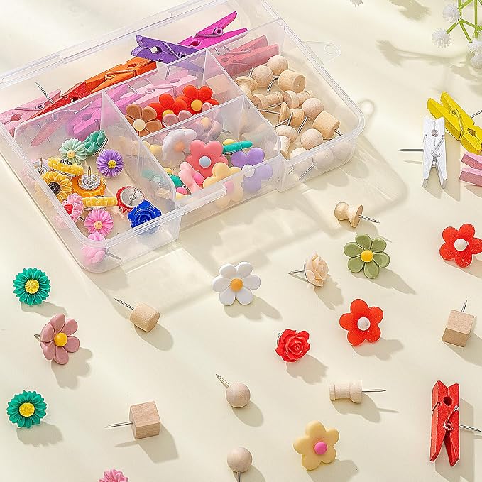 78 Pieces Push Pins Set Cute Thumb Tacks Decorative Flower Push Pins - Image 3