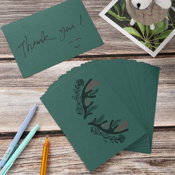 100 Pack Thick Paper Cardstock Blank Heavy Cards Stock for Invitations, Greeting Cards Making, Postcards, Photos, 250GSM Thick Paper (Dark Green, 4x6 inches)