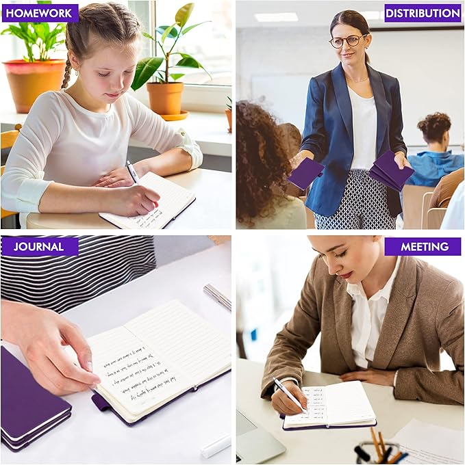 feela 15 Pack Pocket Small Notebooks Bulk, Mini Cute Notepads Hardcover College Ruled Lined Journals with Pen Holder for School Business Memos, with 15 Black Pens, 3.5”x 5.5”, A6, Purple-DeskLoop Office