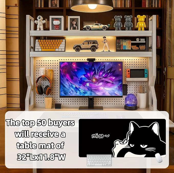 Desktop Hutch Bookshelf, Many Gifts, Metal Desktop Bookcase - Image 3
