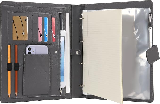 Wonderpool A4 PU Leather 3 & 4 Ring Holder Writing Portfolio Multi Document Case - Image 3