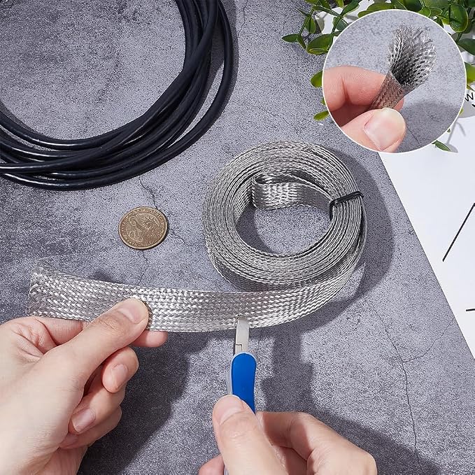 UNICRAFTALE 13.12ft 0.7" W Braided Sleeving Braid Stainless Steel Cable Wire - Image 2