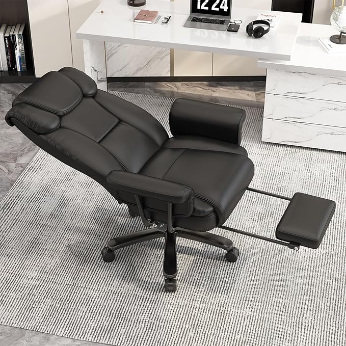 GYI Criss Cross Chair with Wheels, 160° Big and Tall Reclining Office Desk Chair with High Back, Wide Seat, Arms, Footrest, Black-DeskLoop Office