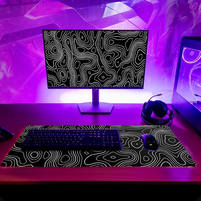 Topographic Contour Gaming Mouse Pad Black Large Mouse Pad - Image 6