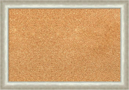 Amanti Art Natural Cork Board for Wall, 14x20 Vision Board with Silver Wood Frame, Small Corkboard Office Decor for Home Organization, Modern Corkboard Pinboard to Display Items for Home Organization-DeskLoop Office