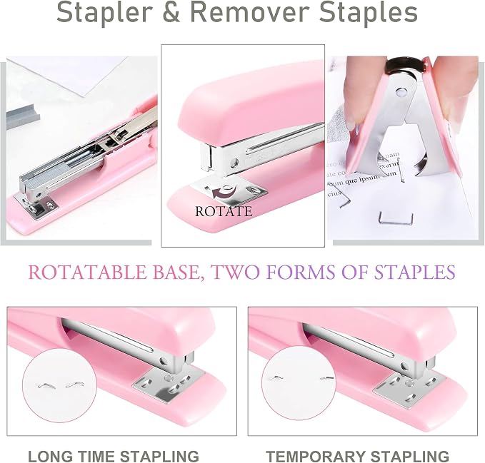 Pink Desk Accessories, Staple Remover, 1000 Staples, Clips Set - Image 2