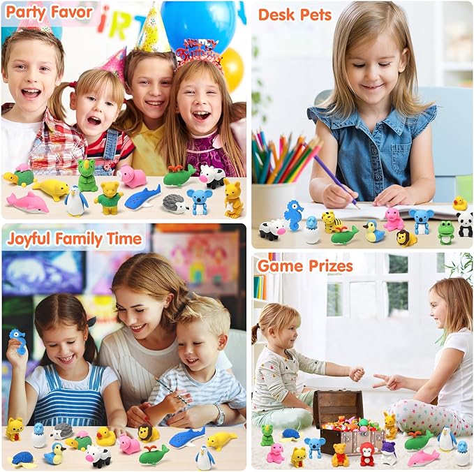 34 Pack Animal Pencil Erasers for Kids, 3D Mini Puzzle Take Apart Erasers, Desk Pets & Treasure Box Toys, Bulk Party Favors, Classroom Prizes, School Supplies, Gift for Boys & Girls-DeskLoop Office