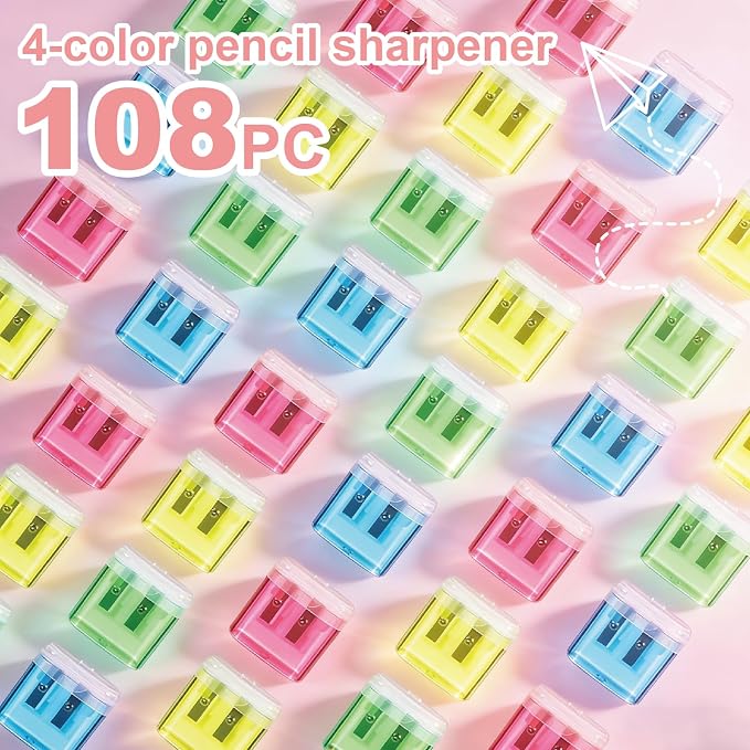 108 Pack Manual Pencil Sharpener Bulk, Double Hole Handheld Sharpener - Image 4