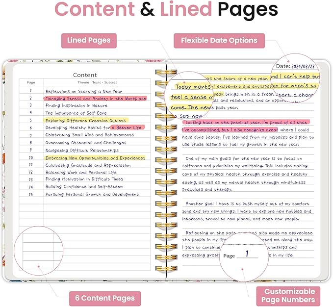 Lined Spiral Notebook Journal for Work, 300 Pages Thick B5 (7.1"x10") College Ruled Journal for Women & Writing, Hardcover Notebook for Note Taking, Perfect for Office Home School Supplies, Floral-DeskLoop Office