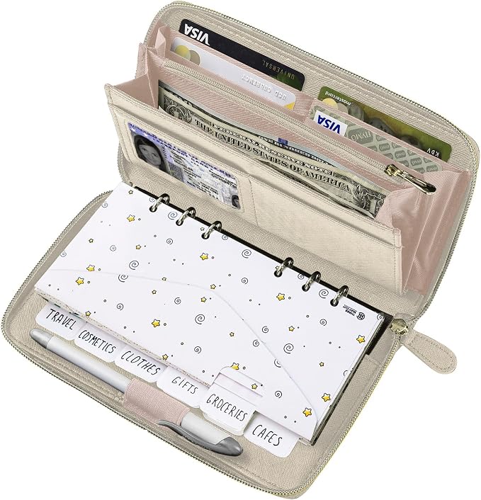 Three Way Cut Cash Envelope Wallet Beige All in One Budget System RFID Blocking by ThreeWayCut