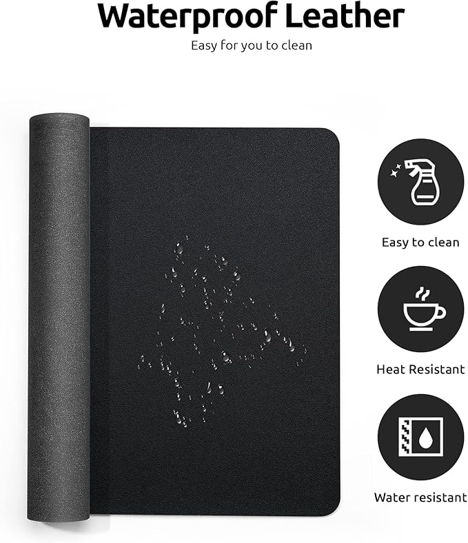 YSAGi Leather Desk Protector, Office Mat, Large Mouse Mat, Non-Slip PU Leather Blotter, Laptop Desk Mat, Waterproof Writing Pad for Office and Home (Black, 31.5" x 15.8")-DeskLoop Office