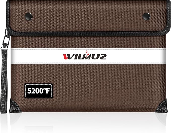 Fireproof Bag for Documents (11 x 7.7 inch)-5200 Heat Insulated, Waterproof Document Pouch with Double-Sided Reflective Strip, Money Bag for Cash (Brown)-DeskLoop Office