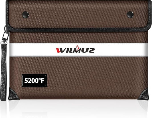 Fireproof Bag for Documents (11 x 7.7 inch)-5200 Heat Insulated, Waterproof Document Pouch with Double-Sided Reflective Strip, Money Bag for Cash (Brown)-DeskLoop Office