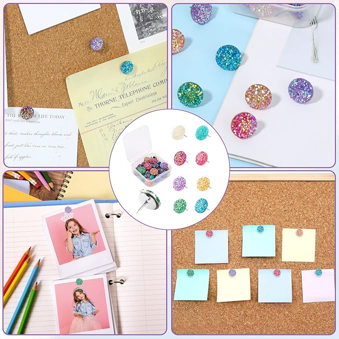 30pcs Push Pins, Shiny Diamond Push Pins Glitter Rhinestone Decorative Thumb - Image 7