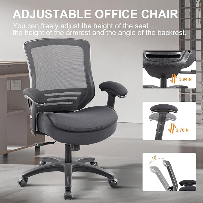 400lbs Ergonomic Office Chair with Double Seat Cushion and Soft Armrests for Executive Computer Desk with Built-in Lumbar Support (Black)-DeskLoop Office